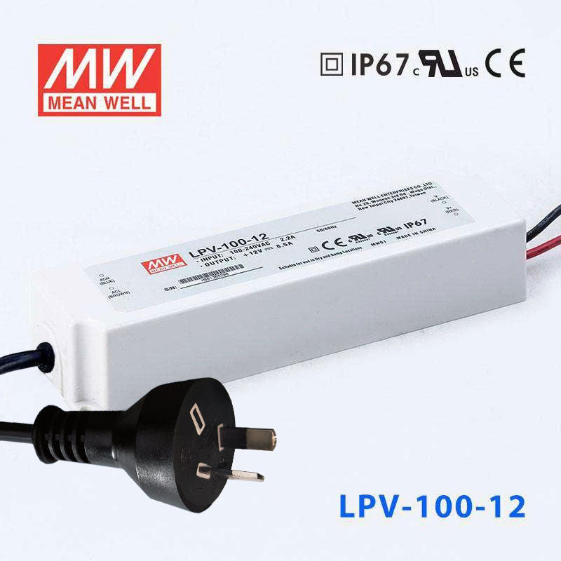 Mean Well S-LPV-100-12 100W 12V IP67 power supply with AU/NZ plug