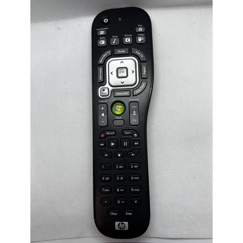 HP remote control with Windows button and labelled buttons front view
