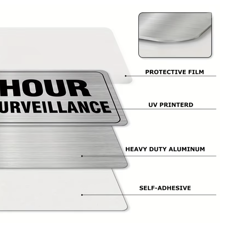 24-hour Video Surveillance Aluminum Signs - 23x8cm