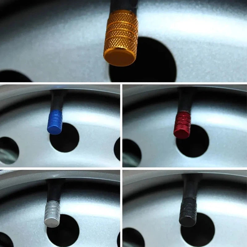 Blue aluminium valve caps for tyres
