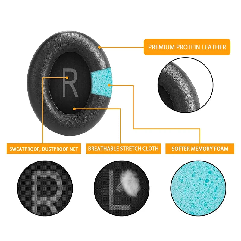 Close-up of premium leather ear pad showing memory foam construction