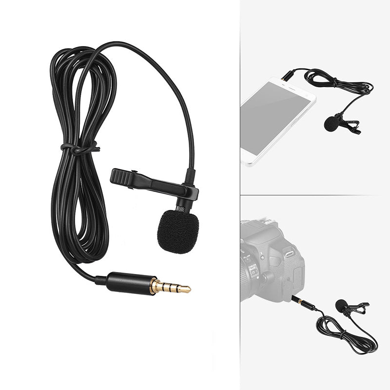 Portable lavalier microphone with clip-on design and 1.5m cable