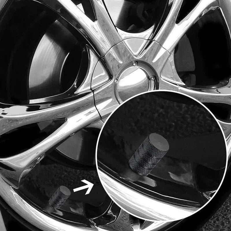 Silver aluminium tyre valve caps