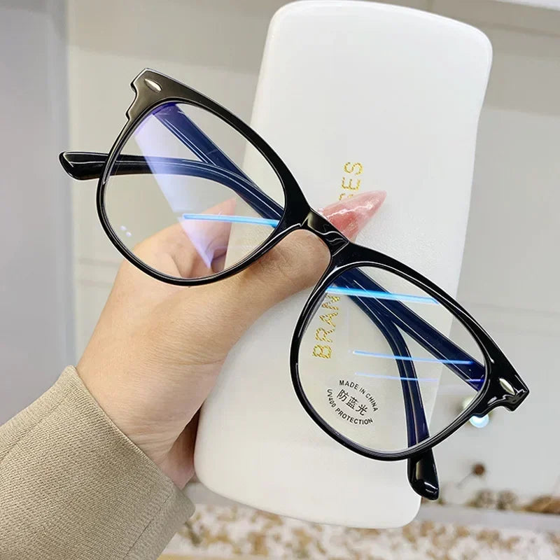 Round anti blue light glasses showing frame detail