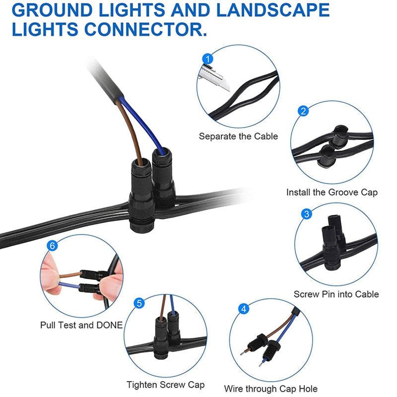 Connection Free Low Voltage Landscape Light LED Cable Connectors 12-18 Gauge Wire