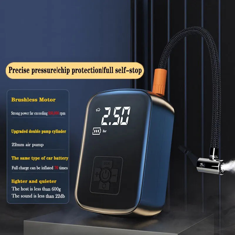 Portable tyre pump showing wireless design