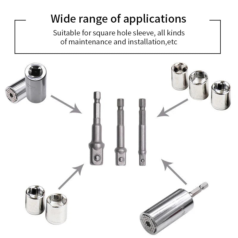 Socket adapter kit showing hex shank connection detail
