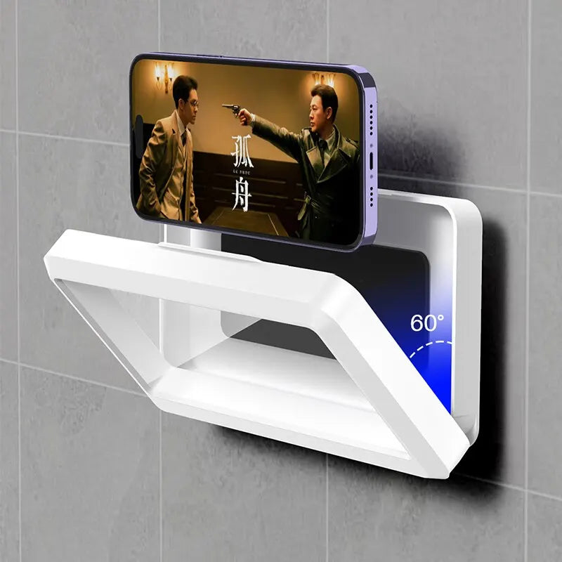 Clear touch screen window on bathroom phone holder
