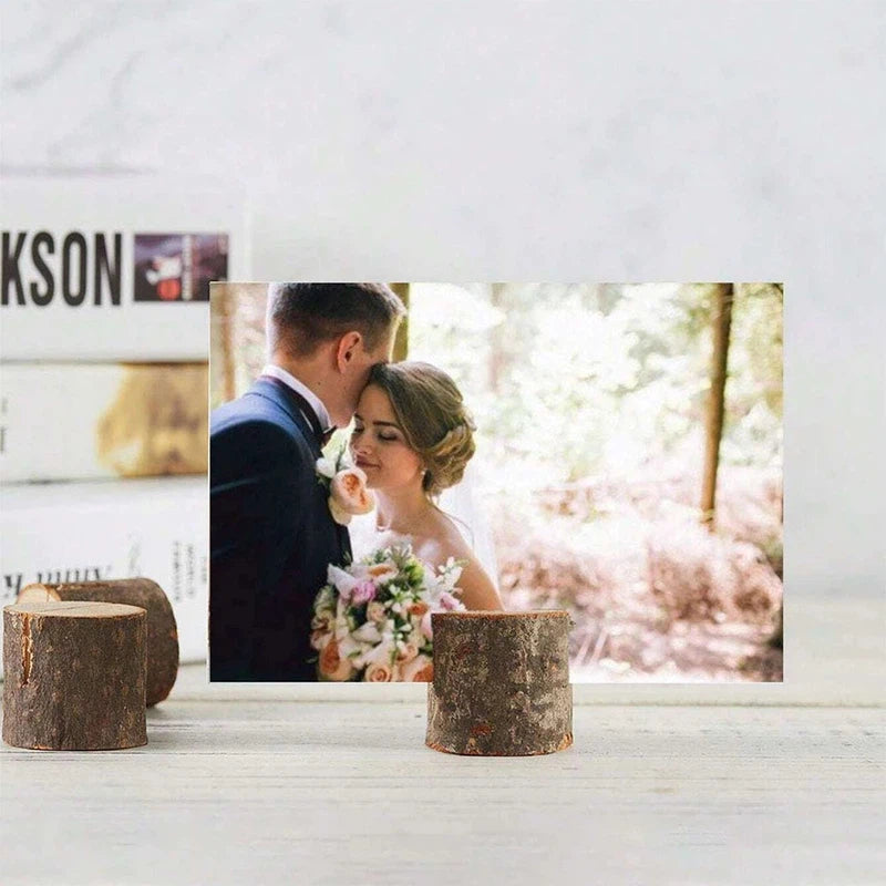 Close-up of natural wood place card holder showing grain detail