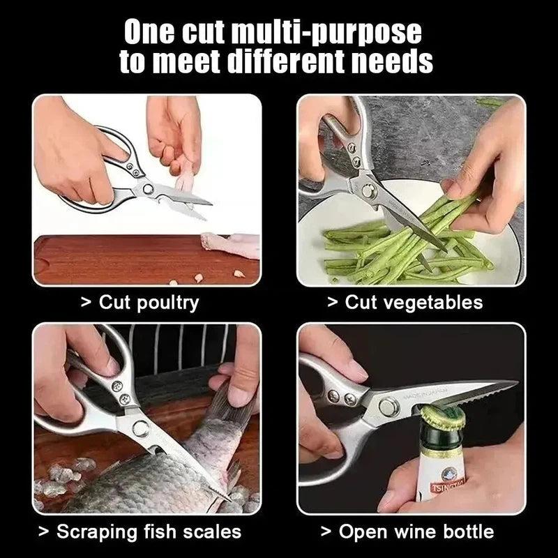 Professional 8.5-inch Stainless Steel Kitchen Scissors with Aluminium Alloy Handle - Perfect for Cutting Chicken Bones Meat Fish