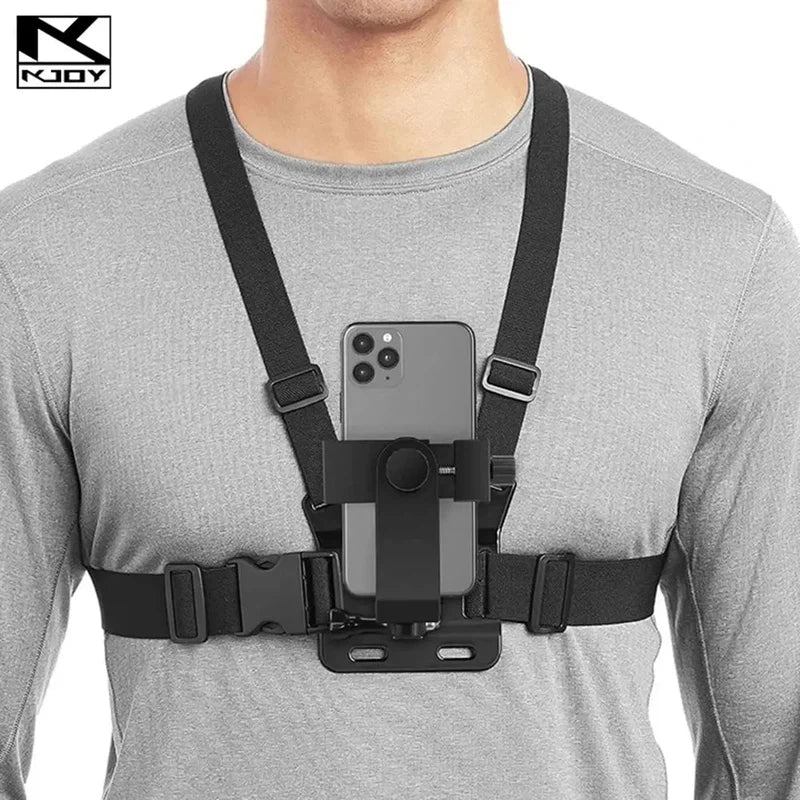 Adjustable phone and GoPro chest mount with rotating clip