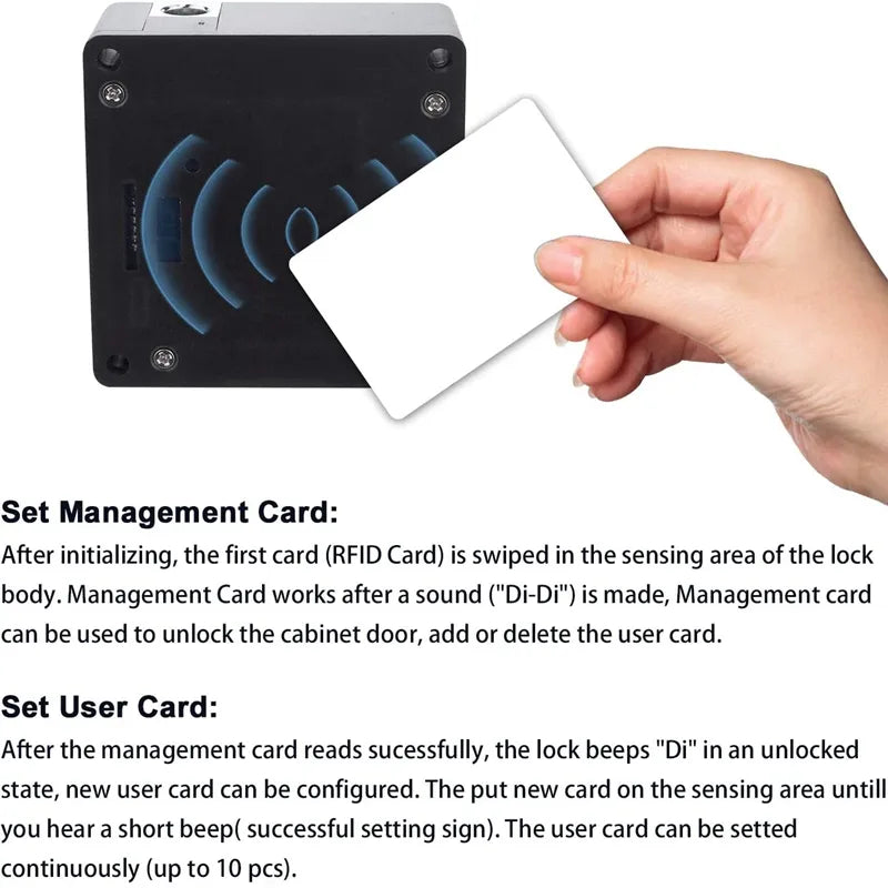 Electronic cabinet lock with master card and key fobs