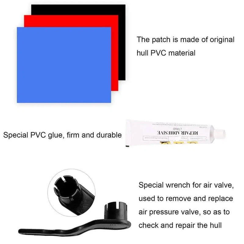 Inflatable paddleboard puncture repair kit close-up