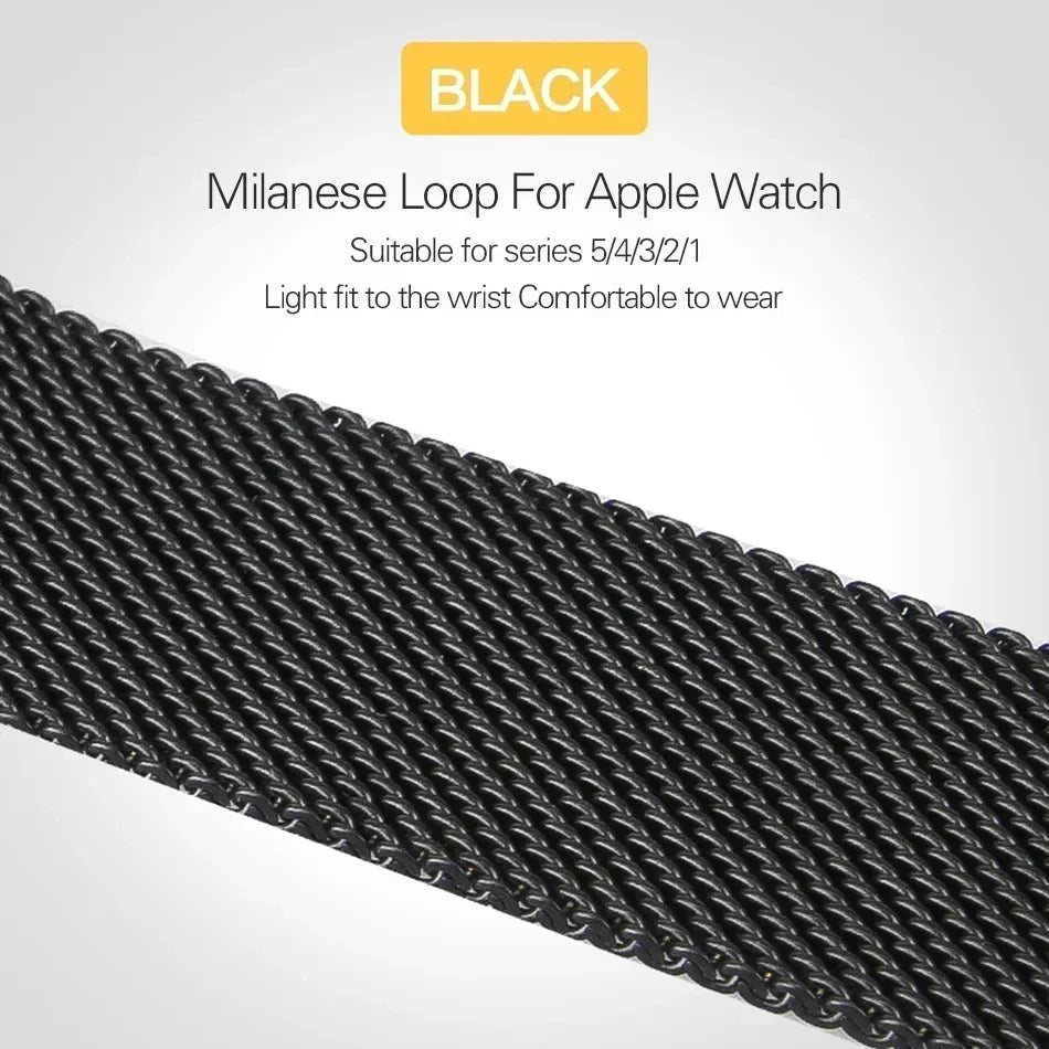 Black Milanese loop mesh band for Apple Watch