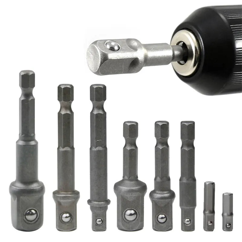 Drill Socket Adapter Kit 1/4'' 3/8'' 1/2'' Square Head 1/4'' Hex Shank Drill Tools
