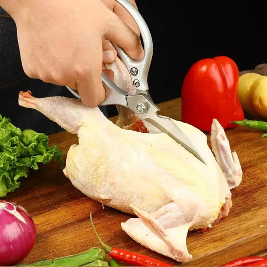 Professional 8.5-inch Stainless Steel Kitchen Scissors with Aluminium Alloy Handle - Perfect for Cutting Chicken Bones Meat Fish