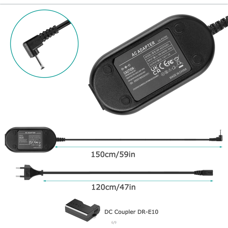 ACK-E10 AC Power Adapter DR-E10 DC Coupler Kit for Canon EOS