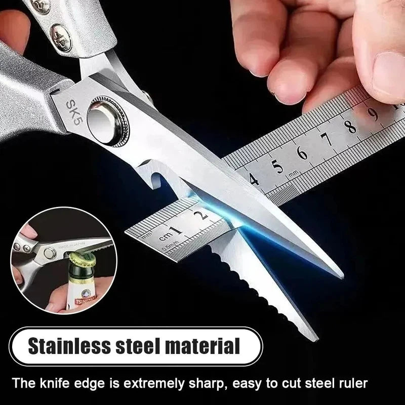 Professional 8.5-inch Stainless Steel Kitchen Scissors with Aluminium Alloy Handle - Perfect for Cutting Chicken Bones Meat Fish