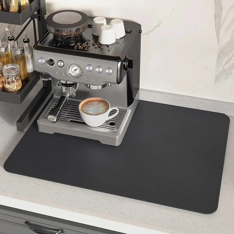 Super absorbent diatomite coffee mat on kitchen countertop