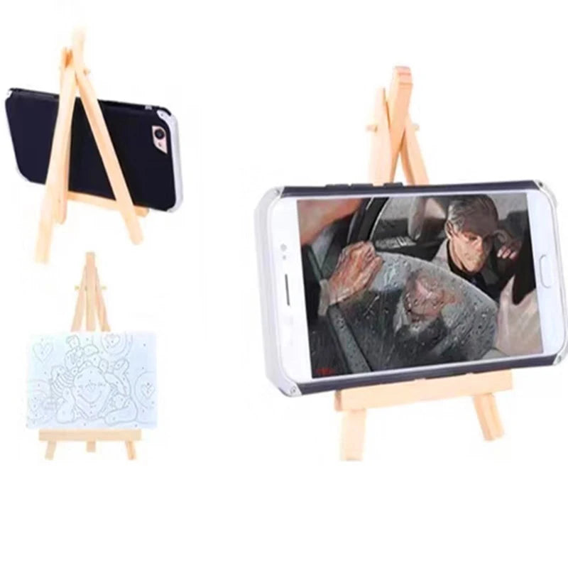 Mini wooden easel triangle stand close-up view