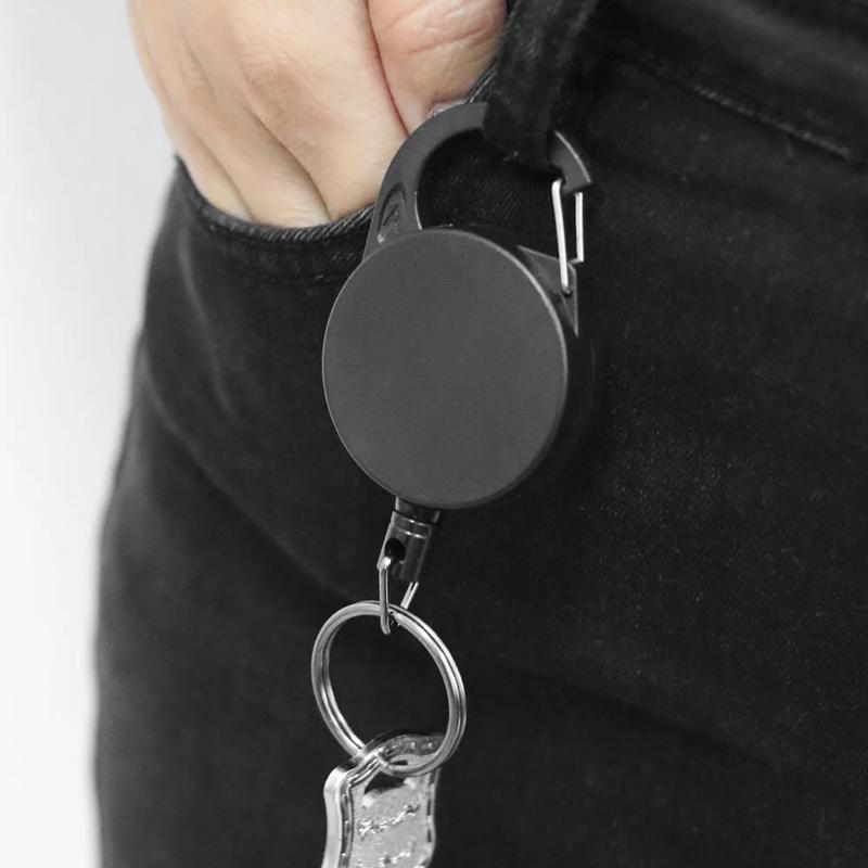 Durable retractable keychain reel with rubber-coated cable