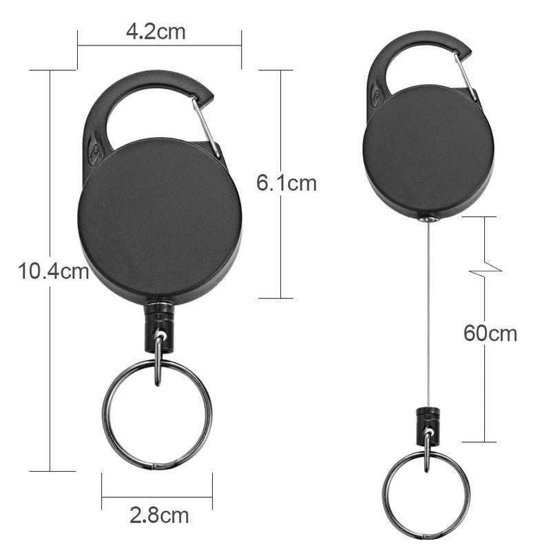 65cm retractable keychain extended showing steel rope