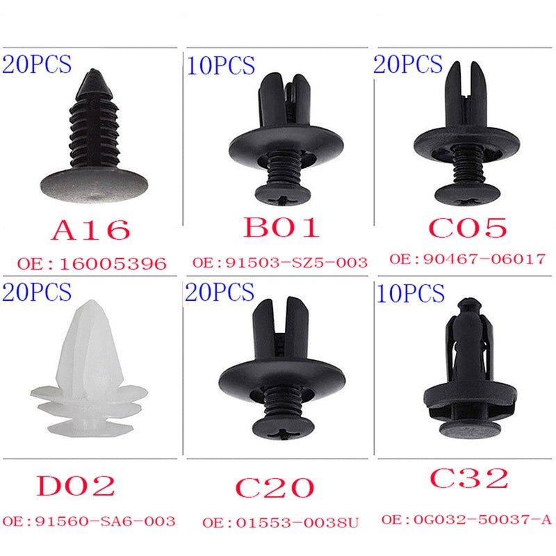 100-piece car fastener clip rivet assortment