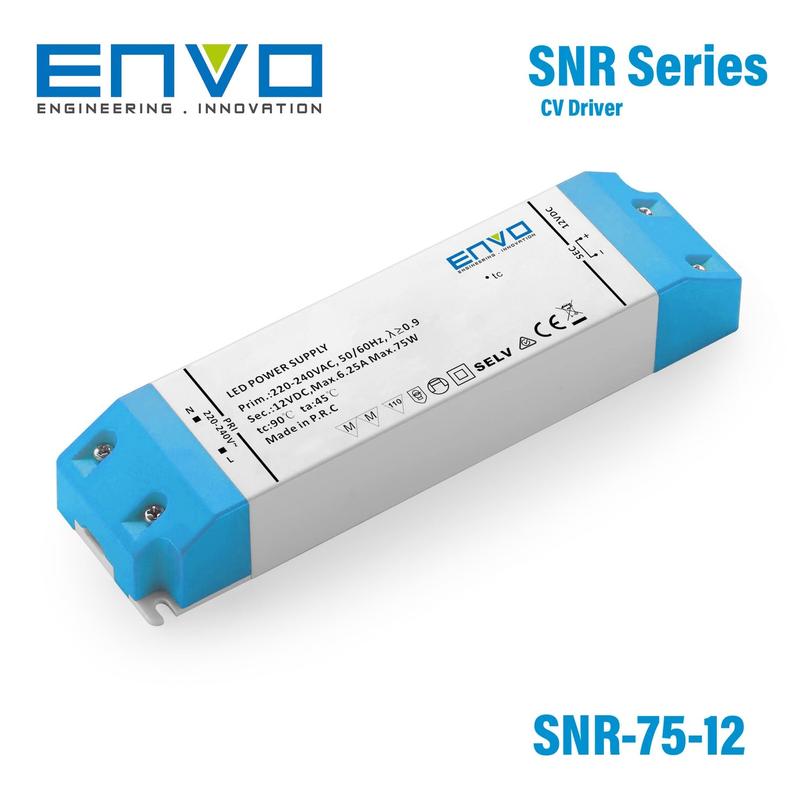Envo EV-SNR-75-12 75W 12V constant voltage LED driver with screw terminals