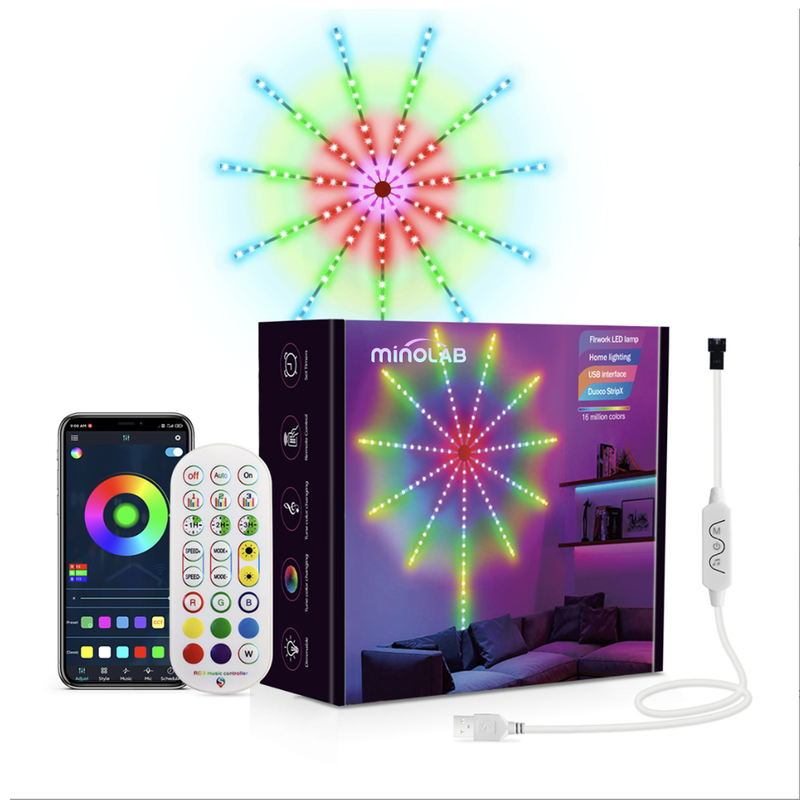 Smart Firework RGB LED Light Kit with remote controller and USB power cable