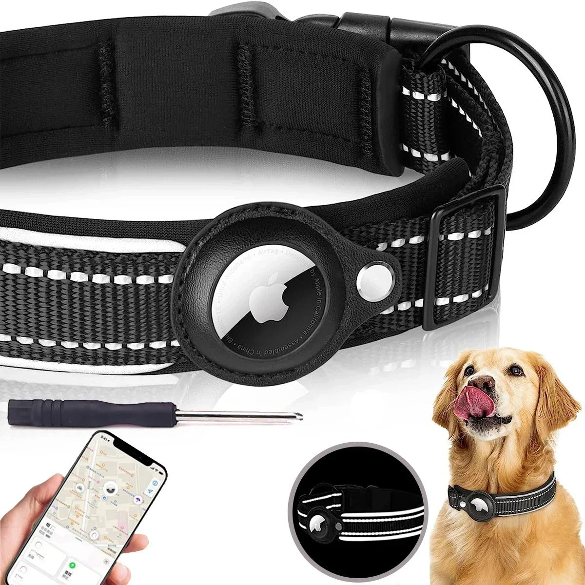 Anti-Lost Reflective Protective Dog Collar for Apple AirTag