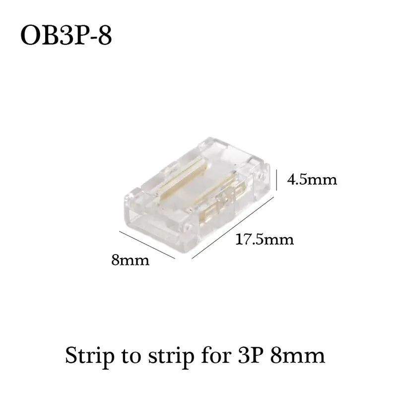 Solderless COB LED strip connector close-up