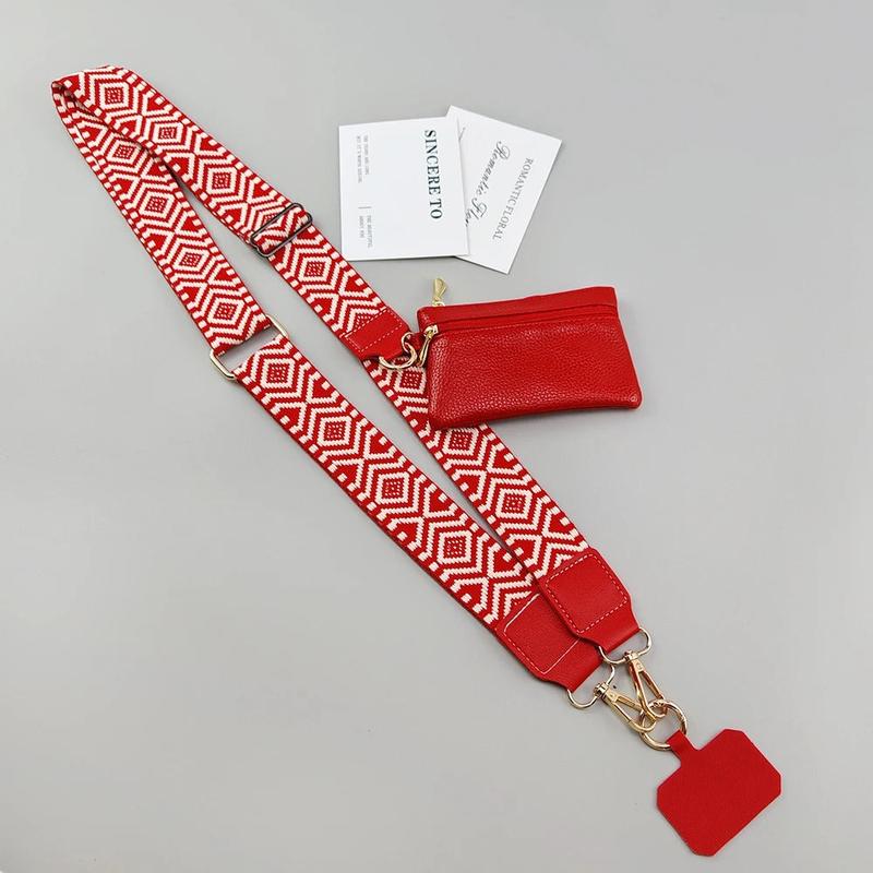 Mobile Phone Lanyard w/Wallet, Adjustable Crossbody, Jacquard Design