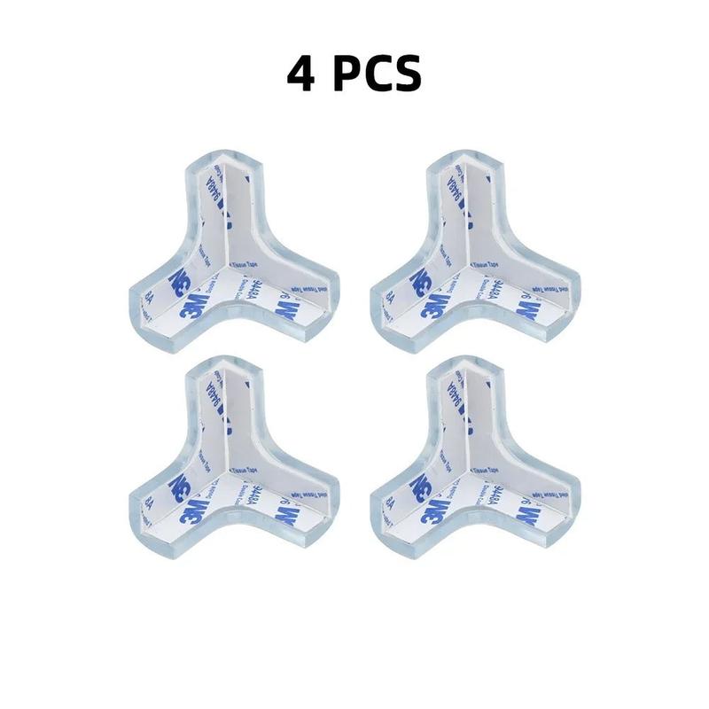 Clear PVC corner protectors on furniture edge protecting children