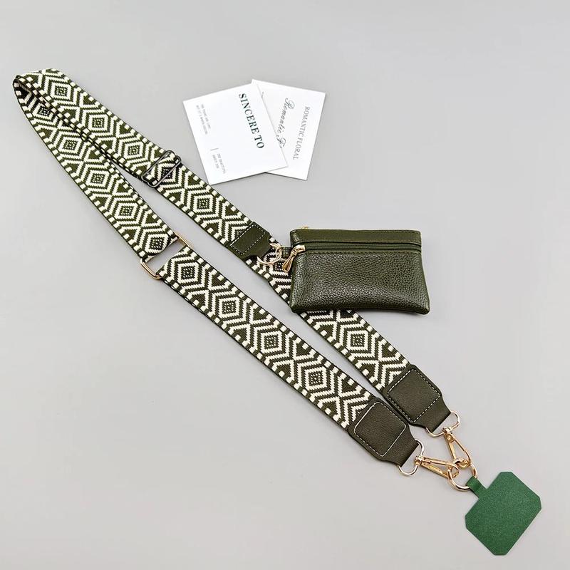 Jacquard design phone lanyard with wallet attachment
