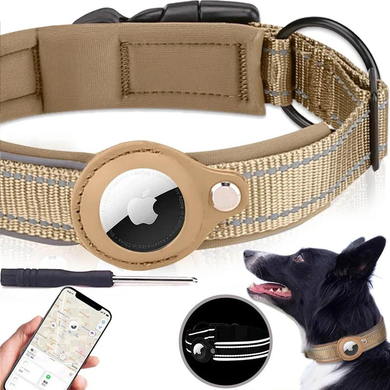 AirTag pet collar showing waterproof holder compartment