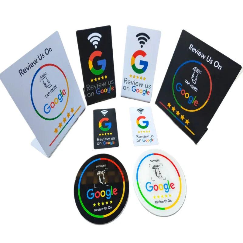 Programmable Google Review NFC stand and tags for businesses