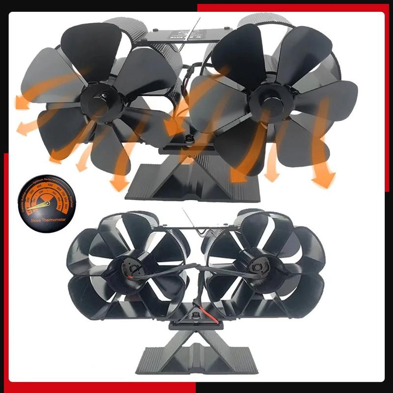 6 Blade Wood Fire Fan with Dual Silent Motors