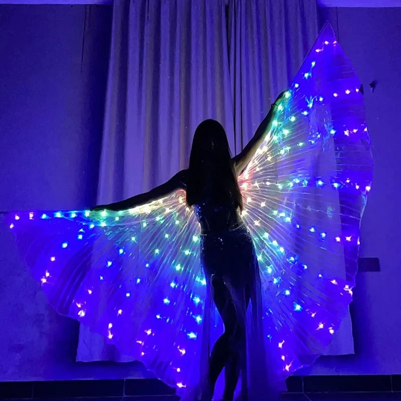 Flowing veil fabric butterfly wings with LED lights