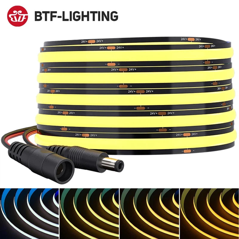 24V COB LED strip with 480 LEDs per metre on black PCB