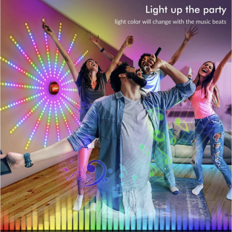 Firework RGB LED strips displaying colourful rainbow lighting effects
