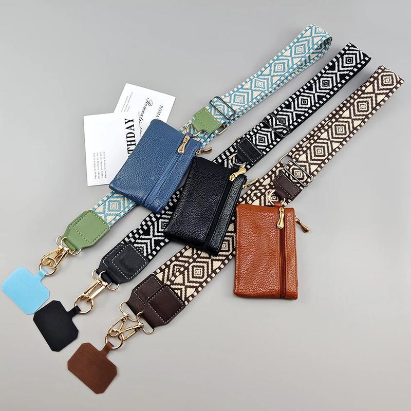 Adjustable crossbody phone lanyard with wallet and jacquard design