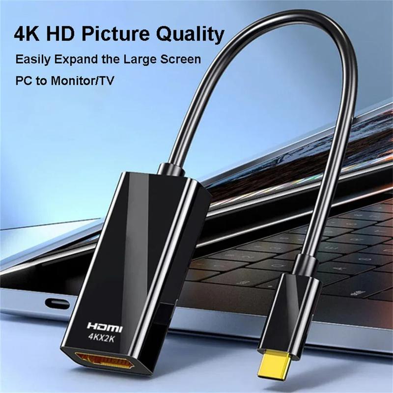 Type-C to HDMI cable connecting laptop to monitor