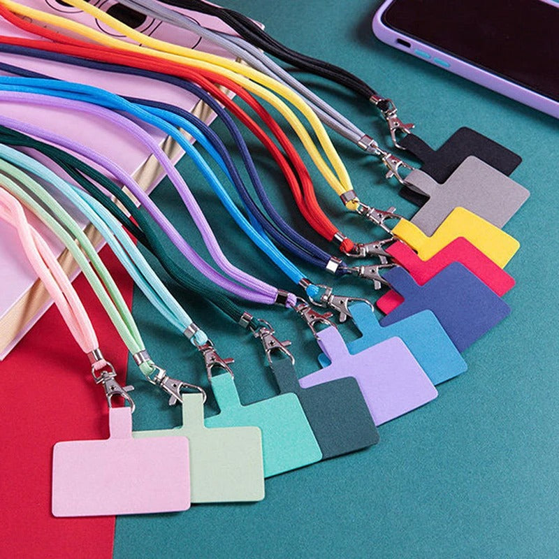 Phone lanyard showing adjustable cord and attachment card