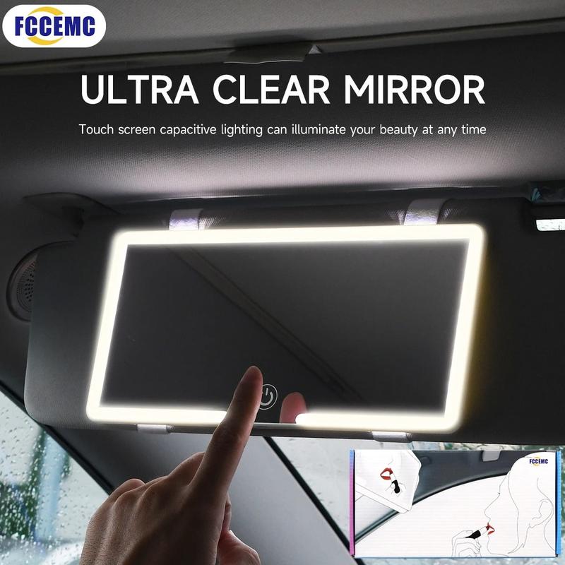 Rechargeable LED car makeup mirror attached to sun visor