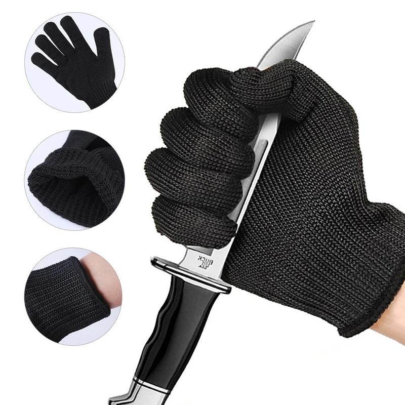 Black steel wire mesh anti-cut safety gloves Level 5 protection