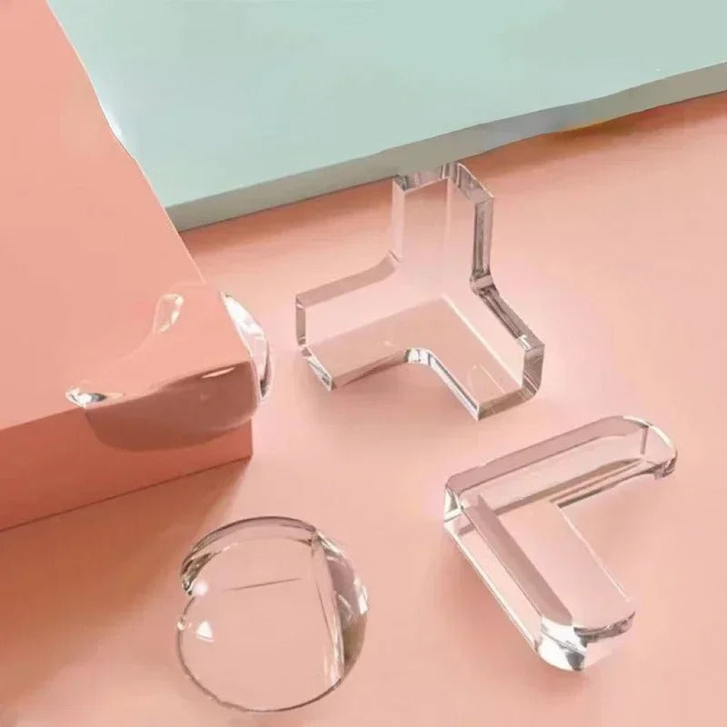 Clear corner guards on wooden furniture