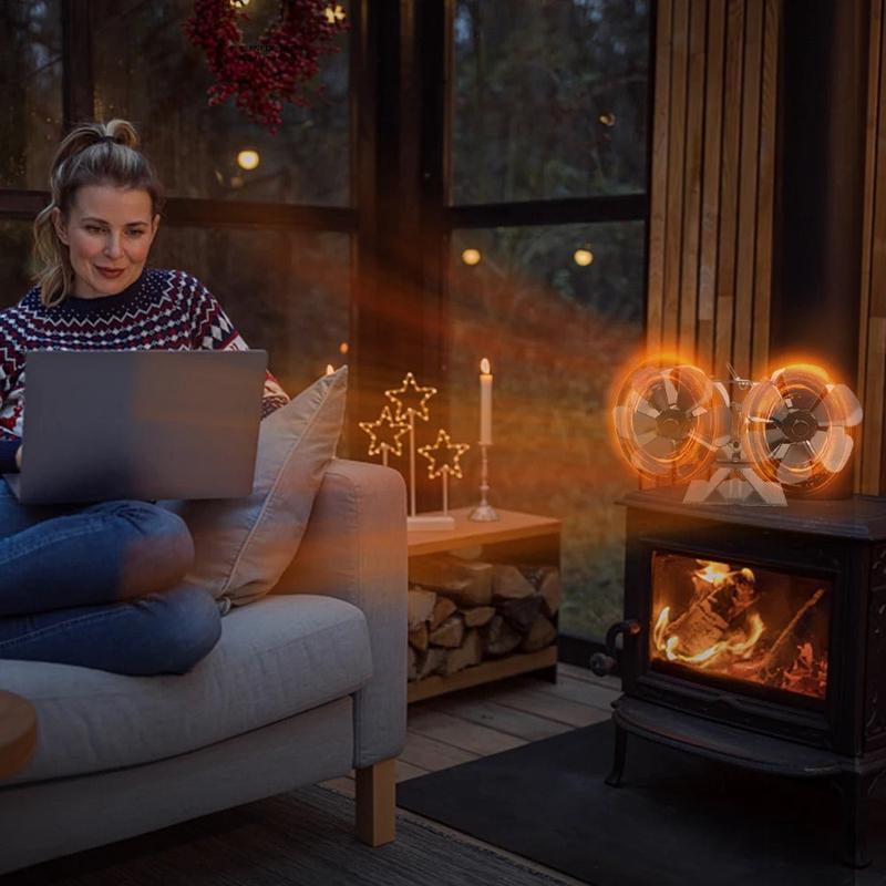 Wood fire fan dual silent motor heat circulation system