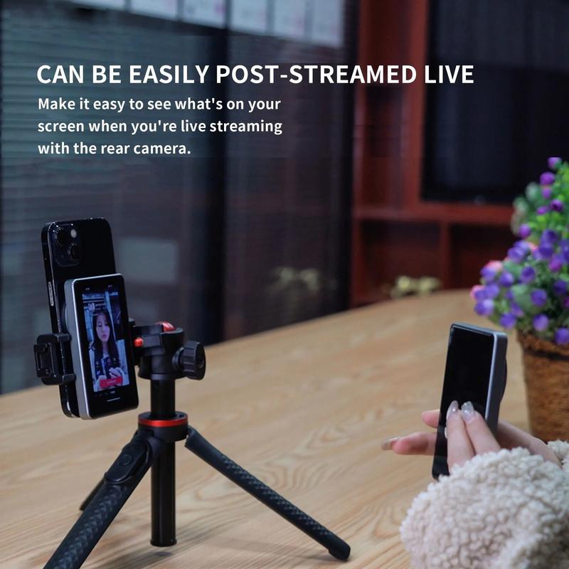 Vlogging selfie monitor showing screen mirroring capability for content creators