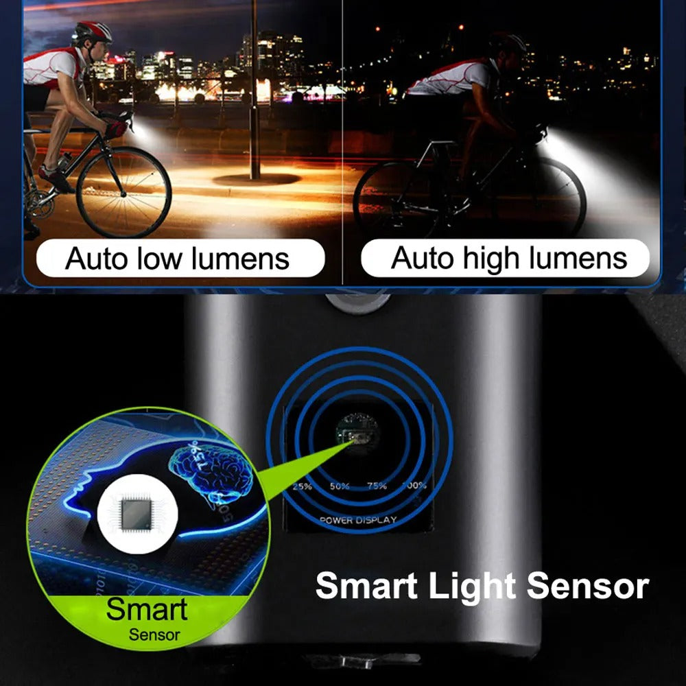 Smart Bike Light set, Super-bright 6000 Lumen plus tail light, rechargeable, waterproof