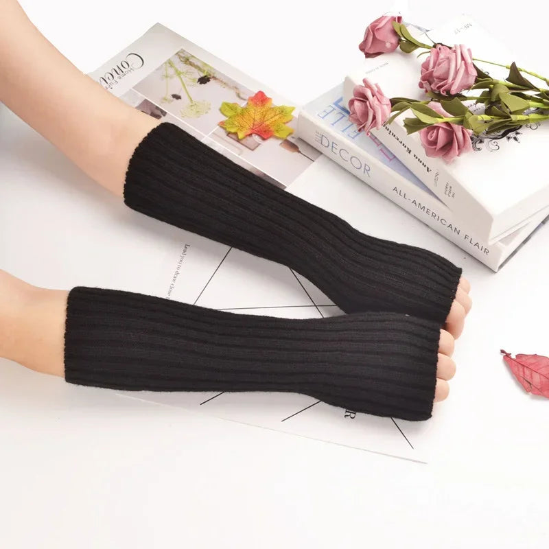 Fingerless Gloves Women's Warm Arm Sleeve 30cm